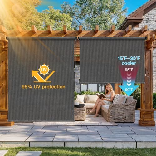 Outdoor Roller Shades for Patio 6'Wx8'H Gray, 90% UV Block & Privacy Protection - Image 2