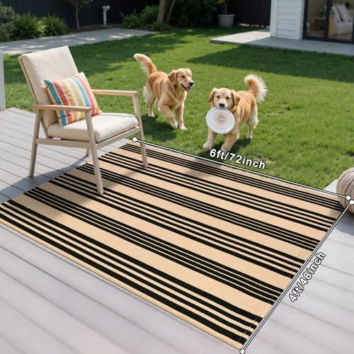 Striped Fall Outdoor Rug 4x6ft, Washable Cotton Hand Woven Patio Rug - Image 2