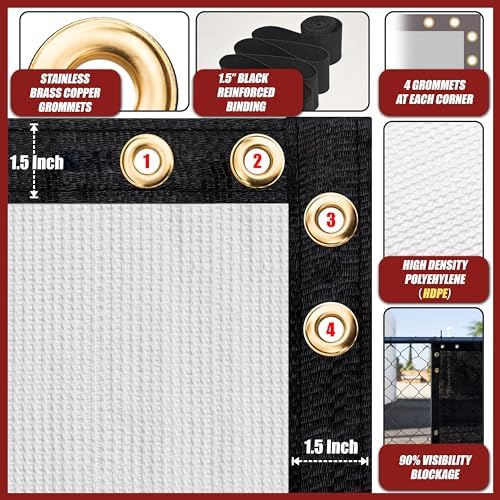 Amgo 6' x 60' White Fence Privacy Screen, 90% Blockage - Image 6