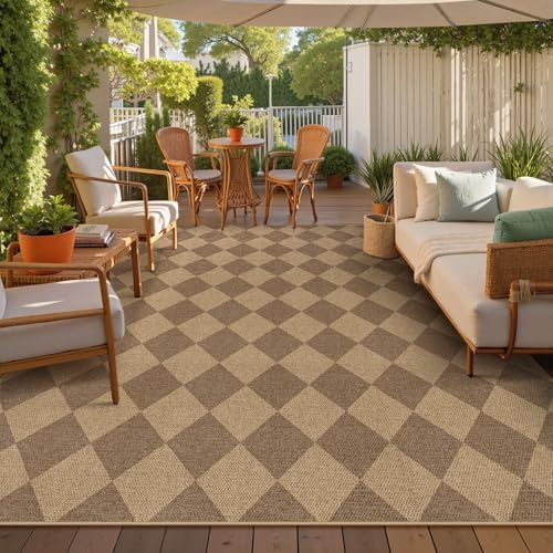 Lahome Checkered Easy Jute Living Room Rug, 8x10 Outdoor Rugs Washable - Image 3