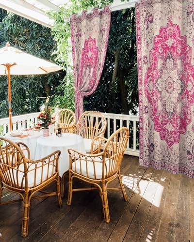 Pink Bohemian Outdoor Curtains for Patio Waterproof, Grommet Privacy Curtain - Image 5