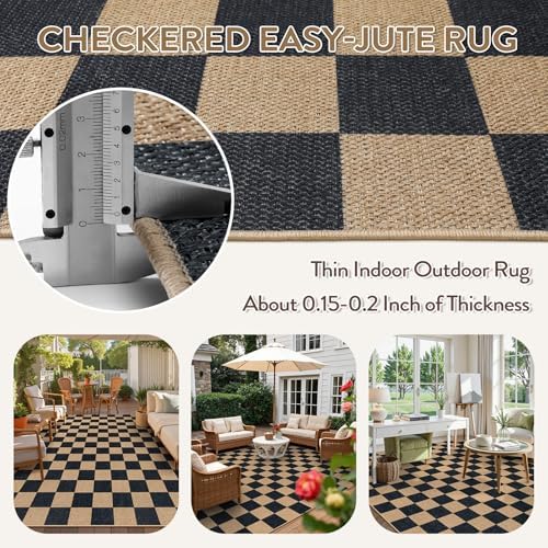 Lahome Checkered Easy Jute Living Room Rug, 8x10 Outdoor Rugs Washable - Image 4