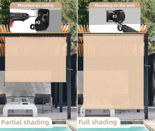 Outdoor Roller Shades for Patio, Cordless Porch Blinds Patio Shades 60"Wx96H - Image 5