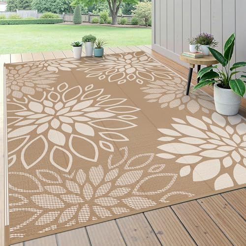 HEBE Waterproof Outdoor Rug 5'x8', Floral Reversible Plastic Patio Rug by HEBE