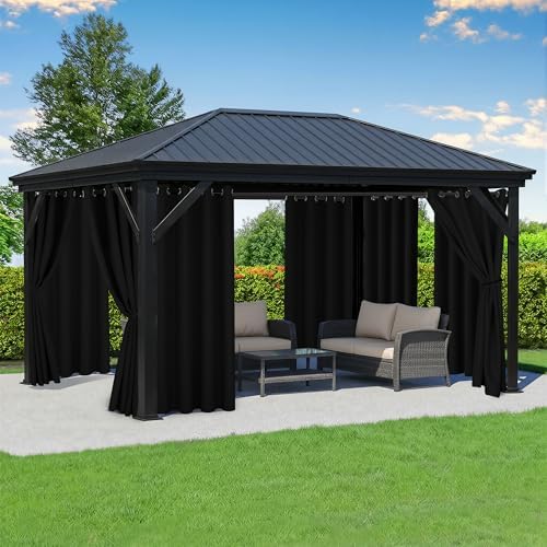 Black Outdoor Curtains for Patio Waterproof, 8 Drape Panels by RichSets