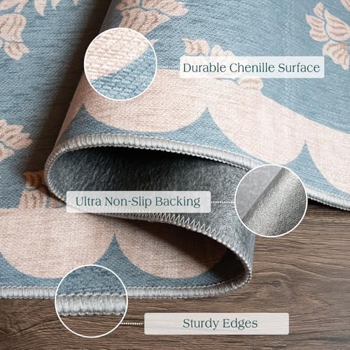 Front Door Mat Indoor Outside Entrance 2x3 Blue Scalloped Entry Rug - Image 3
