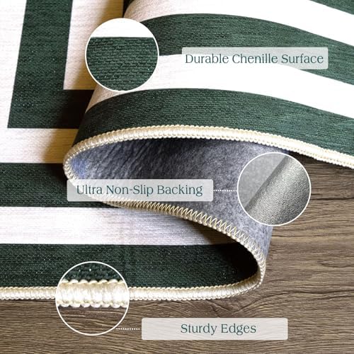 Front Door Mat Indoor Entrance 2x4.3 Modern Green White Striped Rug - Image 3