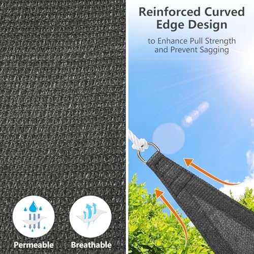 10' x 10' Rectangle Sun Shade Sail, 185 GSM HDPE, Dark Grey - Image 3