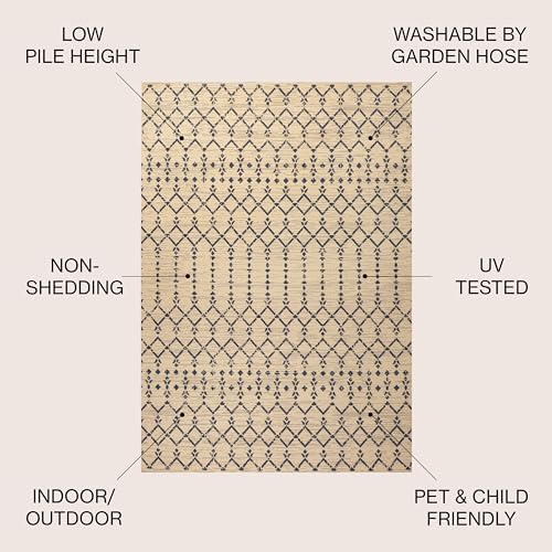 JONATHAN Y Moroccan Geometric Indoor Outdoor Square Area Rug 6X6 Beige/Navy - Image 2