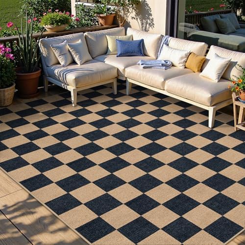 Lahome Checkered Easy Jute 6x9 Area Rugs, Outdoor Patio Rug Washable - Image 3