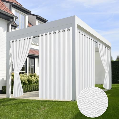 Linen Outdoor Curtains for Patio Waterproof 4 Pcs 110x95 In White by HolidayIdeas
