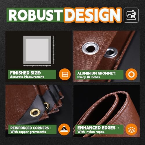 RAINDEWAY Tarp 4x20Ft Brown Tarps Heavy Duty Waterproof 18Mil Extra Thick - Image 4