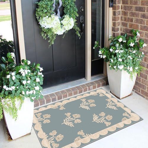 Front Door Mat Indoor Outside Entrance 2x3 Blue Scalloped Entry Rug - Image 4