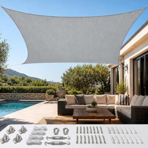 Quictent Sun Shade Sail for Patio w/Hardware Kit 185GSM 20x20ft Gray by QUICTENT