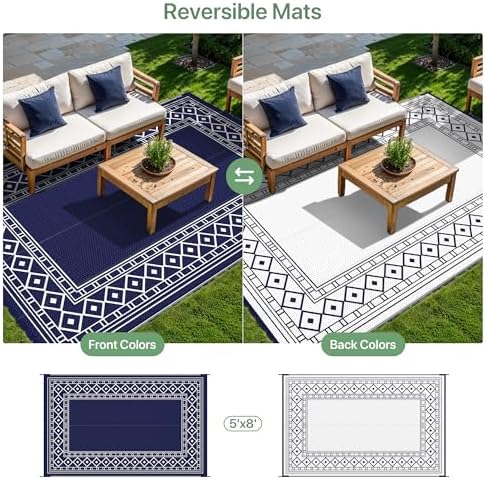 GENIMO Outdoor Rug Waterproof for Patio Decor, Camping Mats for Outdoor - Image 4
