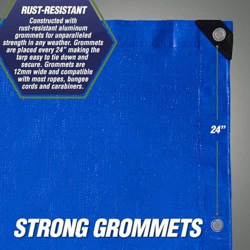 RUGGED RHINO Heavy Duty Waterproof Tarp, Reinforced Corners 1 Pk 12x16 Blue - Image 5