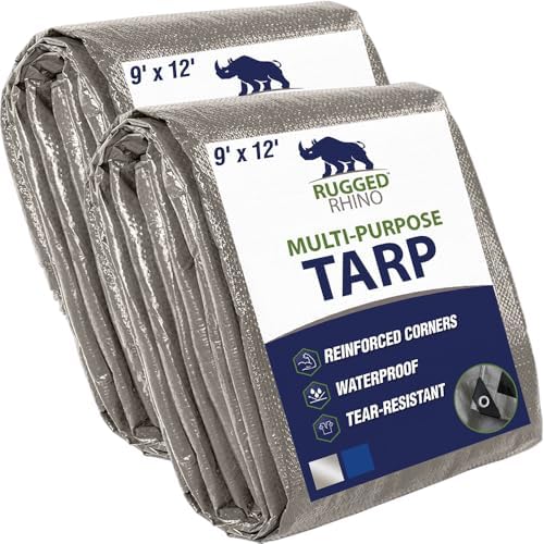 RUGGED RHINO Heavy Duty Waterproof Tarp Reinforced Corners 2Pk 9x12 Silver by RUGGEDRHINO