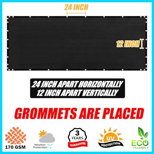8' x 178' Black Fence Privacy Screen, 90% Blockage Fabric Windscreen Cover - Image 4