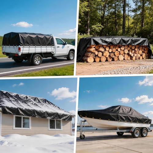 Winpull Heavy Duty Tarp 14 Mil Tarp Waterproof Black 12x24 FT, UV Resistant - Image 5