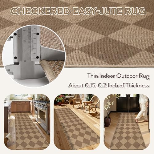 Lahome Checkered Easy Jute Kitchen Runner Rug, 2x8 Outdoor Rugs Washable - Image 6