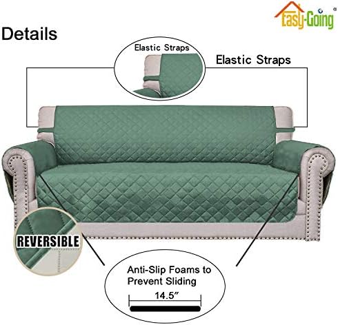 Easy-Going Reversible Couch Cover, 3 Cushion Sofa, Cyan/Ivory - Image 3