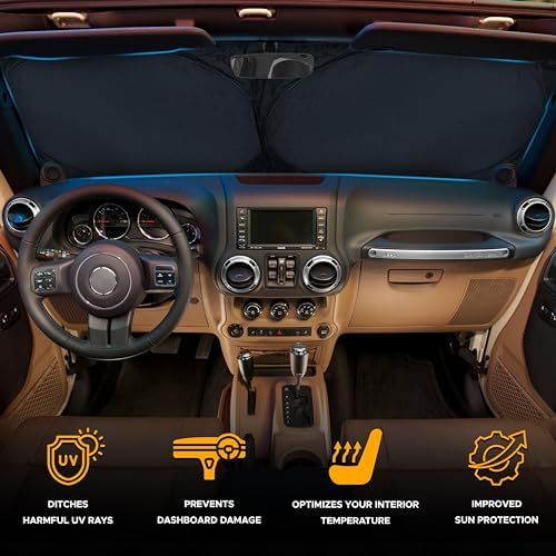 EcoNour Jeep Windshield Sun Shade, Foldable UV Sun Shield, Jeep Accessories - Image 2