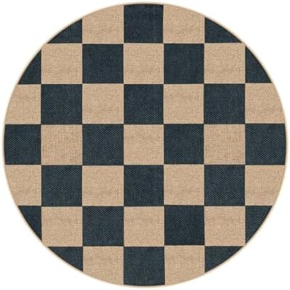 Lahome Checkered Easy Jute Entryway Rug, 3ft Round Washable Rugs Black - Image 6