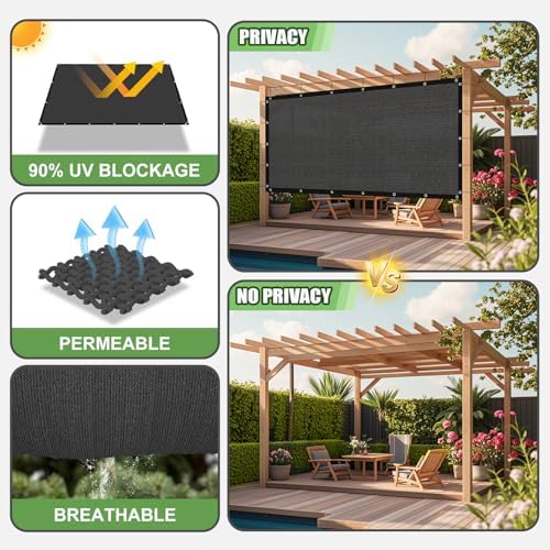 84-90% Sun Shade Cloth with Grommets, 6 X 8 FT Mesh Tarp Pergola Shade Cover UV - Image 5