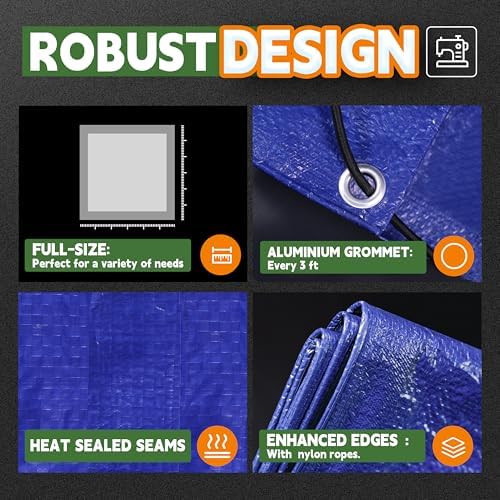 RAINDEWAY Tarps 8x12 Feet 5 Mil Blue Waterproof Multipurpose Tarp - Image 4