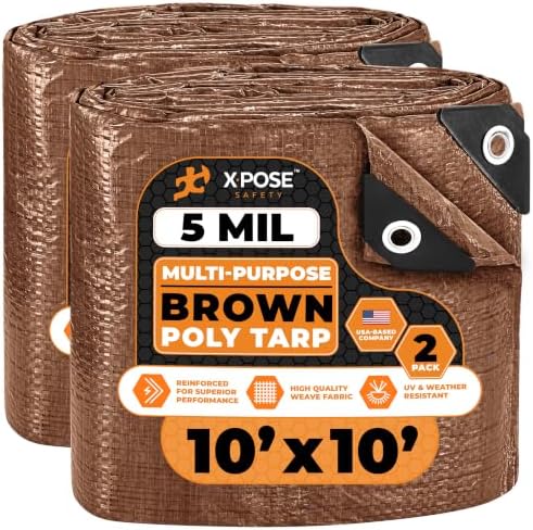 Multipurpose Protective Cover Brown Poly Tarp 10' x 10' by XposeSafety