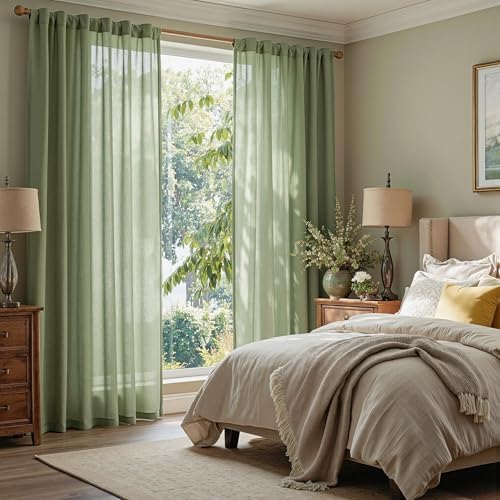 MYSKY HOME Sage Green Curtains for Beroom Liivng Room 84 Inch Length 2 Panels - Image 2