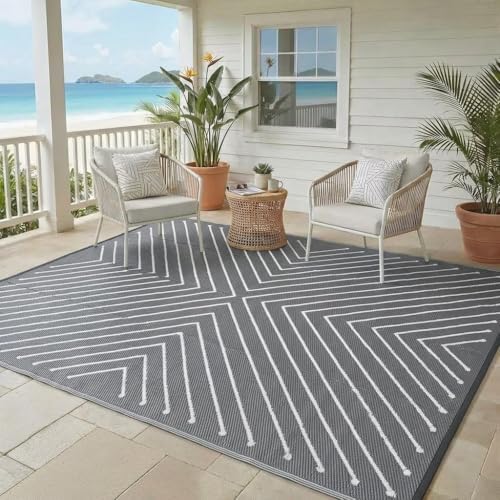 Garvee Modern Striped 9x12 Extra Large Reversible Outdoor Rug, Waterproof Patio - Image 6
