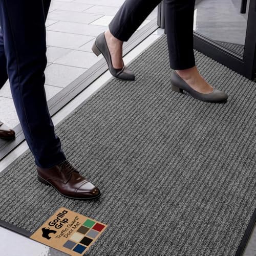 GORILLA GRIP Traffic Guard Indoor Outdoor Heavy Duty Door Mat 60x36 Lt Gray by GorillaGrip