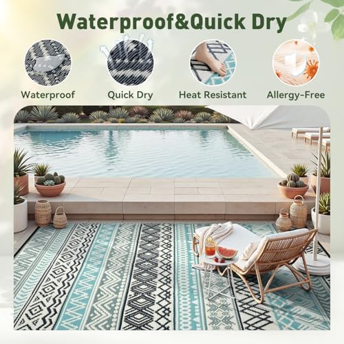 MontVoo Outdoor Rug Carpet Waterproof-Patio Rug Mat 10x14 Reversible RV Outdoor - Image 2