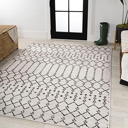 JONATHAN Y Moroccan Geometric Indoor Outdoor Area Rug 5X8 Cream/Black, Ourika - Image 4