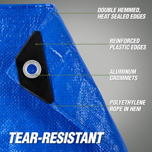 RUGGED RHINO Heavy Duty Waterproof Tarp, Reinforced Corners 1 Pk 16x20 Blue - Image 4
