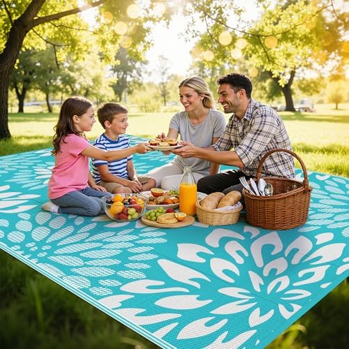 HEBE Waterproof Outdoor Rug 8'x10', Floral Reversible Plastic Patio Rug - Image 3