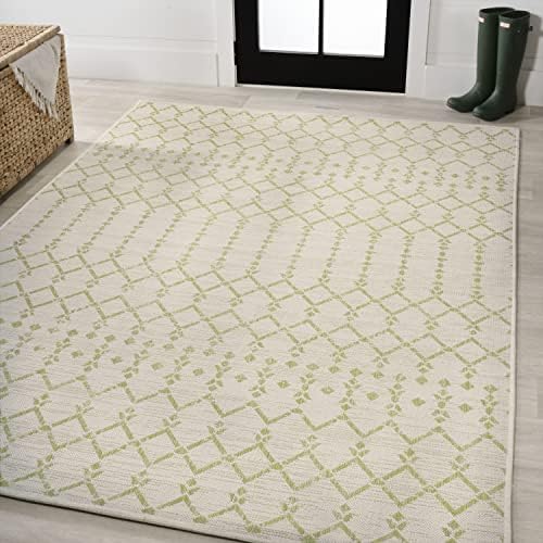 JONATHAN Y Moroccan Geometric Indoor Outdoor Area Rug 3X5 Cream/Green, Ourika - Image 3