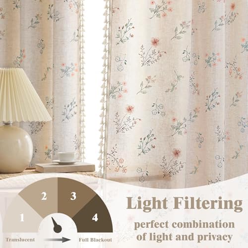 Boho Floral Light Filtering Curtains 84 Inch 2 Panels Linen Texture - Image 4