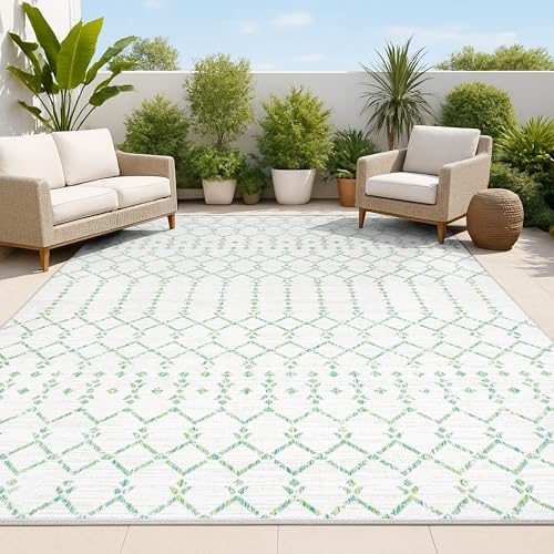 JONATHAN Y Moroccan Geometric Indoor Outdoor Area Rug 8X10 Green/Ivory by JONATHANY