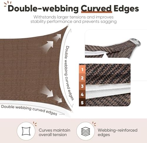 Quictent Sun Shade Sail for Patio w/Hardware Kit 185GSM 24x24ft Brown - Image 6