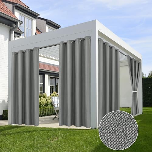 Linen Outdoor Curtains for Patio Waterproof 4 Pcs 54x95 In Light Grey by HolidayIdeas