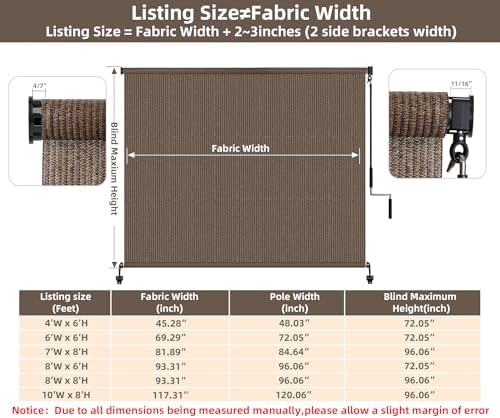 Outdoor Roller Shades for Patio, Cordless Porch Blinds Patio Shades 60"Wx96H - Image 3
