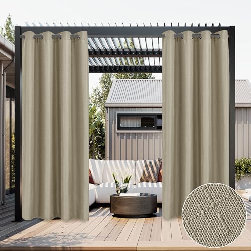 Linen Outdoor Curtains for Patio Waterproof 2 Pcs 54x95 In Taupe by HolidayIdeas