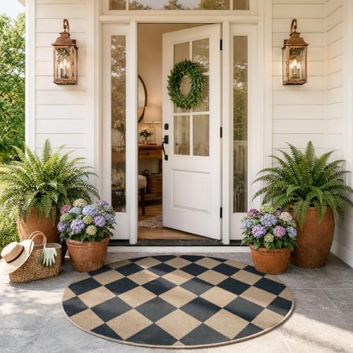 Lahome Checkered Easy Jute Round Rug 4ft, Outdoor Entryway Rug Washable - Image 4