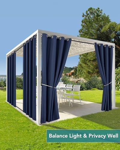 Windproof Outdoor Curtains for Patio Waterproof 4 Pcs 54x84 In Navy - Image 5