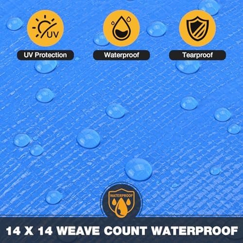 Winpull Heavy Duty Tarp 14 Mil Tarp Waterproof Blue 8x10 FT, UV Resistant Poly - Image 5