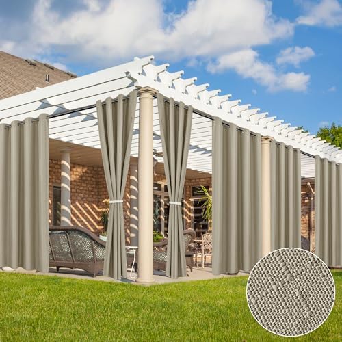 Linen Outdoor Curtains for Patio Waterproof 6 Pcs 54x95 In Taupe by HolidayIdeas