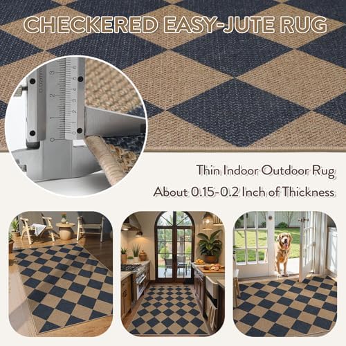 Lahome Checkered Easy Jute 3x5 Outdoor Rug, Washable Rugs - Image 2