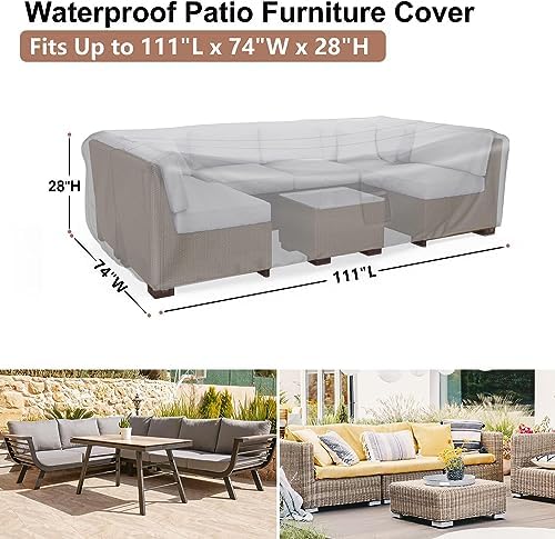 Waterproof Outdoor Patio Furniture Covers 111"L×74"W×28"H Black - Image 2